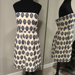 Blue and Cream Strapless Dress